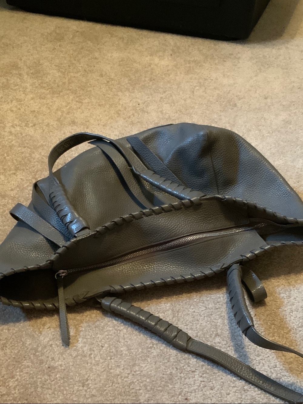AllSaints Gray Leather Braided-Edge Tote - Picture 4 of 11